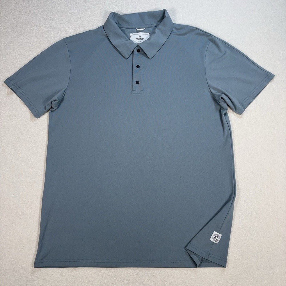 Reigning Champ Snap Polo Men's L Light Blue Stretch Performance Logo Shirt